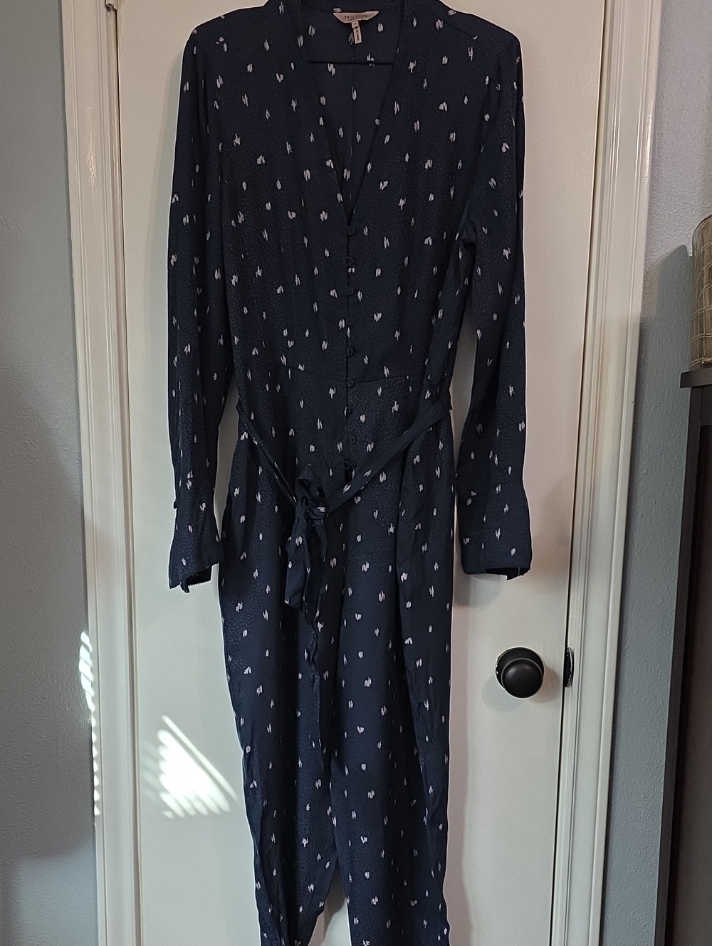 Tailored Rebecca Taylor Silk Blend Jumpsuit with Subtle Pink Print Sz 12